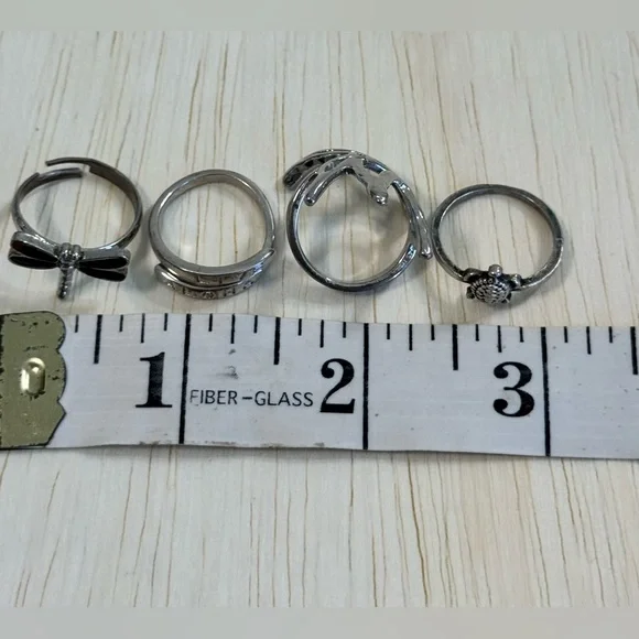 Hawaii-Inspired Silver Ring Set β bird, turtle, dragonfly, aloha - Picture 3 of 3